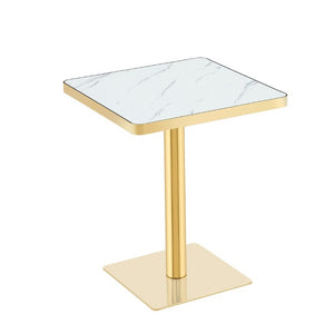 English Elm Modern Faux Marble Bistro Table with Steel Pedestal Base for Cafe or Kitchen Nooks Gold & White W2920P537001