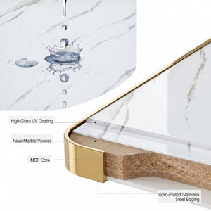 English Elm Modern Faux Marble Bistro Table with Steel Pedestal Base for Cafe or Kitchen Nooks Gold & White W2920P537001