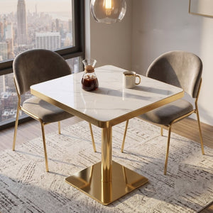 English Elm Modern Faux Marble Bistro Table with Steel Pedestal Base for Cafe or Kitchen Nooks Gold & White W2920P537001