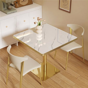 English Elm Modern Faux Marble Bistro Table with Steel Pedestal Base for Cafe or Kitchen Nooks Gold & White W2920P537001