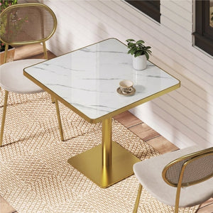 English Elm Modern Faux Marble Bistro Table with Steel Pedestal Base for Cafe or Kitchen Nooks Gold & White W2920P537001