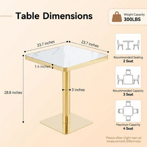 English Elm Modern Faux Marble Bistro Table with Steel Pedestal Base for Cafe or Kitchen Nooks Gold & White W2920P537001