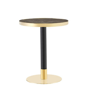 English Elm 23.6 Inch Round Marble Texture Dining Table with Steel Edge and Modern Metal Base Black+Grey, Gold W2920P542999