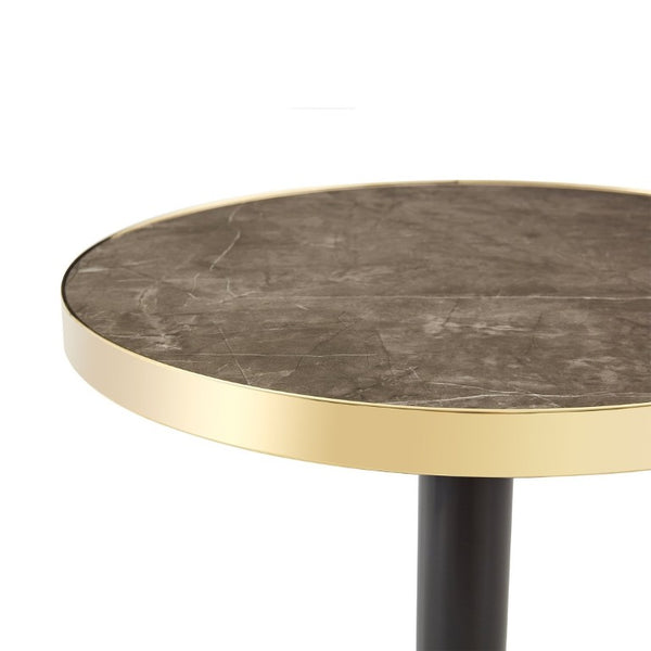 English Elm 23.6 Inch Round Marble Texture Dining Table with Steel Edge and Modern Metal Base Black+Grey, Gold W2920P542999