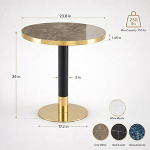 English Elm 23.6 Inch Round Marble Texture Dining Table with Steel Edge and Modern Metal Base Black+Grey, Gold W2920P542999