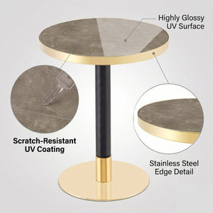 English Elm 23.6 Inch Round Marble Texture Dining Table with Steel Edge and Modern Metal Base Black+Grey, Gold W2920P542999