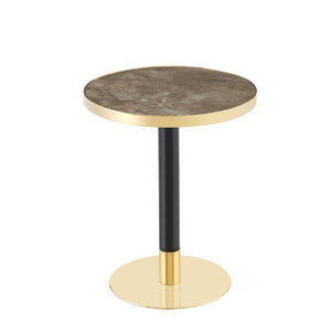 English Elm 23.6 Inch Round Marble Texture Dining Table with Steel Edge and Modern Metal Base Black+Grey, Gold W2920P542999