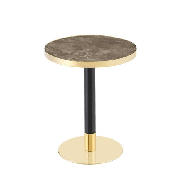 English Elm 23.6 Inch Round Marble Texture Dining Table with Steel Edge and Modern Metal Base Black+Grey, Gold W2920P542999