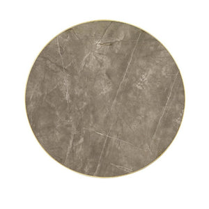 English Elm 23.6 Inch Round Marble Texture Dining Table with Steel Edge and Modern Metal Base Grey+Gold, Silver W2920P543005