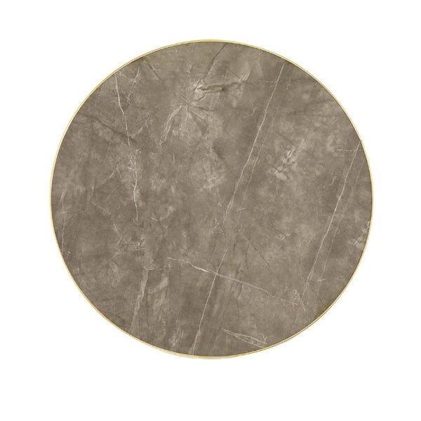 English Elm 23.6 Inch Round Marble Texture Dining Table with Steel Edge and Modern Metal Base Grey+Gold, Silver W2920P543005