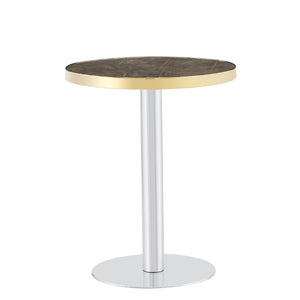 English Elm 23.6 Inch Round Marble Texture Dining Table with Steel Edge and Modern Metal Base Grey+Gold, Silver W2920P543005