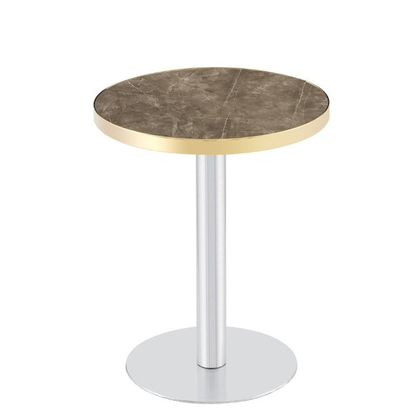 English Elm 23.6 Inch Round Marble Texture Dining Table with Steel Edge and Modern Metal Base Grey+Gold, Silver W2920P543005