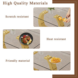 English Elm 63 Inch Rectangular Tempered Glass Dining Table with Brushed Gold Stainless Steel Legs W2920S00036