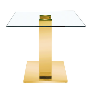 English Elm 63 Inch Rectangular Tempered Glass Dining Table with Brushed Gold Stainless Steel Legs W2920S00036