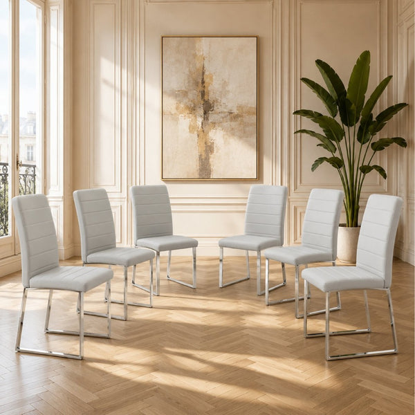 English Elm 6-Pack PU Leather Dining Chairs Dense Foam Seat Iron Legs Commercial Grade Modern W2920S00063