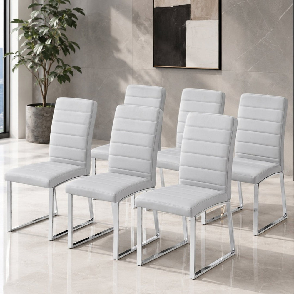 English Elm 6-Pack PU Leather Dining Chairs Dense Foam Seat Iron Legs Commercial Grade Modern W2920S00063