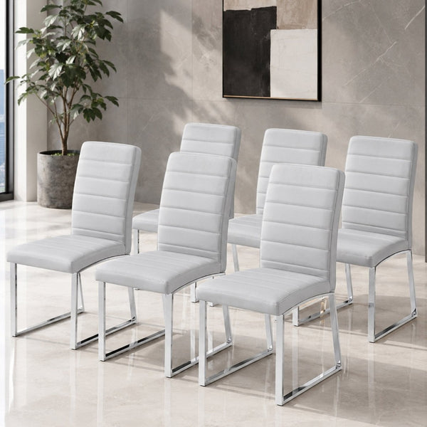 English Elm 6-Pack PU Leather Dining Chairs Dense Foam Seat Iron Legs Commercial Grade Modern W2920S00063