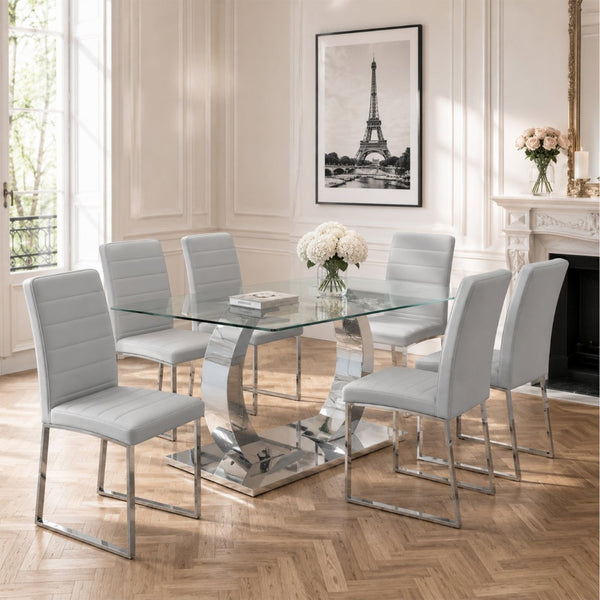 English Elm 6-Pack PU Leather Dining Chairs Dense Foam Seat Iron Legs Commercial Grade Modern W2920S00063