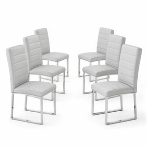 English Elm 6-Pack PU Leather Dining Chairs Dense Foam Seat Iron Legs Commercial Grade Modern W2920S00063