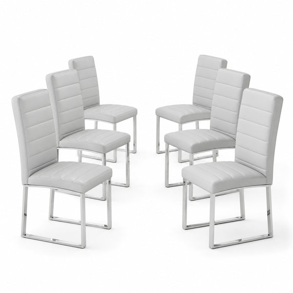 English Elm 6-Pack PU Leather Dining Chairs Dense Foam Seat Iron Legs Commercial Grade Modern W2920S00063