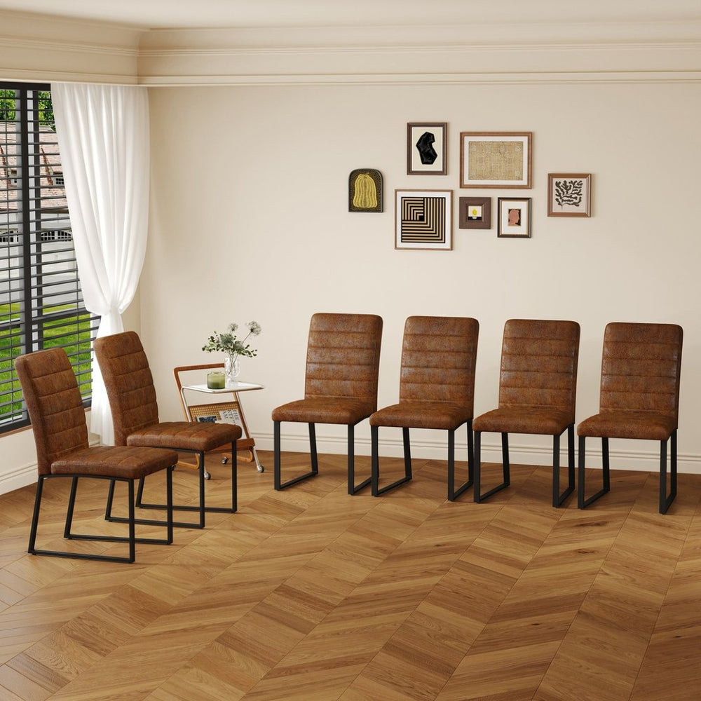 English Elm 6-Pack PU Leather Dining Chairs with Foam Cushions and Polished Iron Legs for Offices W2920S00064