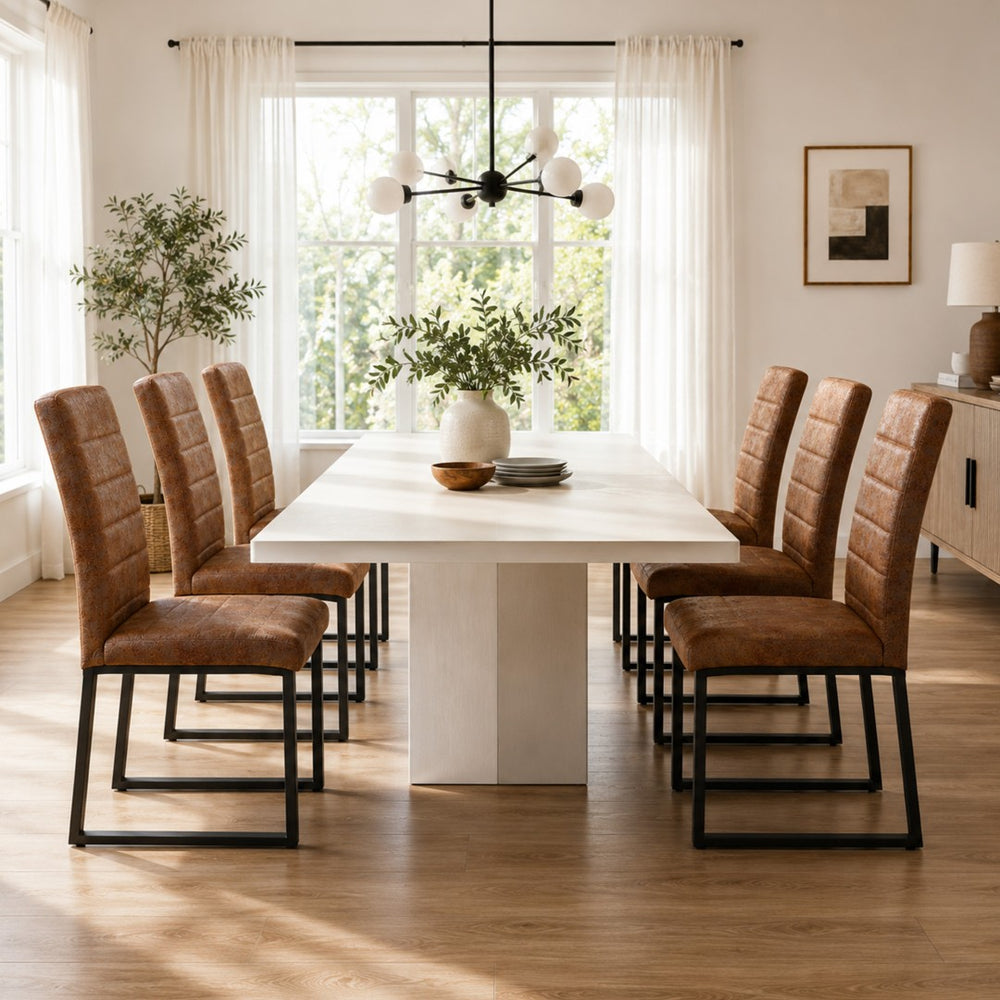 English Elm 6-Pack PU Leather Dining Chairs with Foam Cushions and Polished Iron Legs for Offices W2920S00064