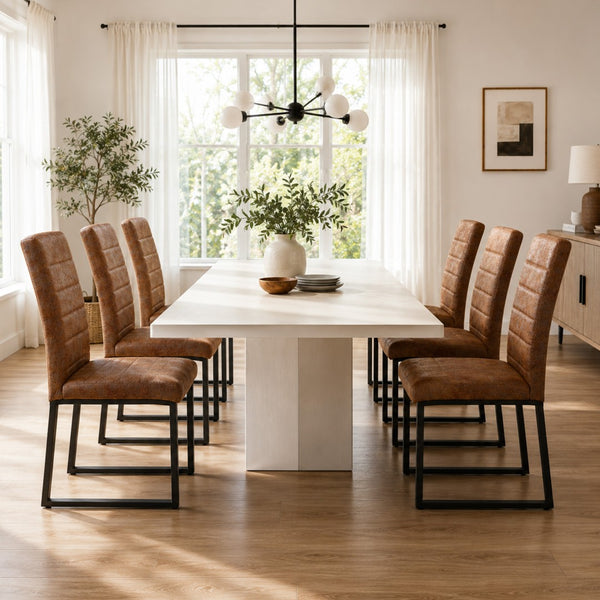 English Elm 6-Pack PU Leather Dining Chairs with Foam Cushions and Polished Iron Legs for Offices W2920S00064