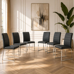 English Elm 6-Pack PU Leather Dining Chairs with Iron Frame Thick Cushioned Seating for Home Office W2920S00069