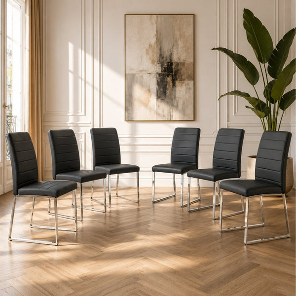 English Elm 6-Pack PU Leather Dining Chairs with Iron Frame Thick Cushioned Seating for Home Office W2920S00069