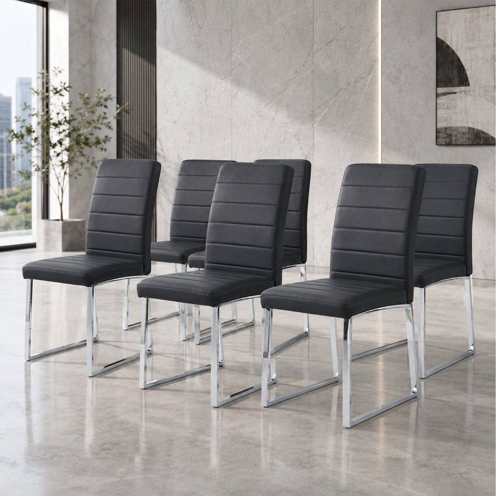 English Elm 6-Pack PU Leather Dining Chairs with Iron Frame Thick Cushioned Seating for Home Office W2920S00069