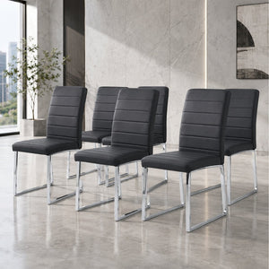 English Elm 6-Pack PU Leather Dining Chairs with Iron Frame Thick Cushioned Seating for Home Office W2920S00069