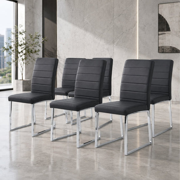 English Elm 6-Pack PU Leather Dining Chairs with Iron Frame Thick Cushioned Seating for Home Office W2920S00069