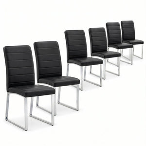 English Elm 6-Pack PU Leather Dining Chairs with Iron Frame Thick Cushioned Seating for Home Office W2920S00069