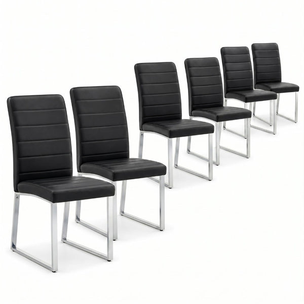 English Elm 6-Pack PU Leather Dining Chairs with Iron Frame Thick Cushioned Seating for Home Office W2920S00069