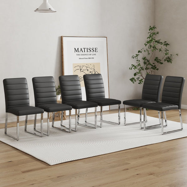 English Elm 6-Pack PU Leather Dining Chairs with Iron Frame Thick Cushioned Seating for Home Office W2920S00069