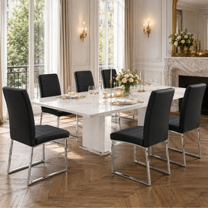 English Elm 6-Pack PU Leather Dining Chairs with Iron Frame Thick Cushioned Seating for Home Office W2920S00069
