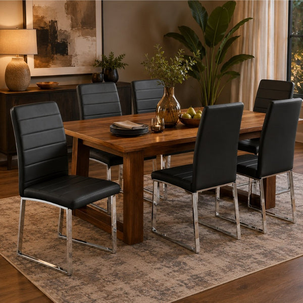 English Elm 6-Pack PU Leather Dining Chairs with Iron Frame Thick Cushioned Seating for Home Office W2920S00069