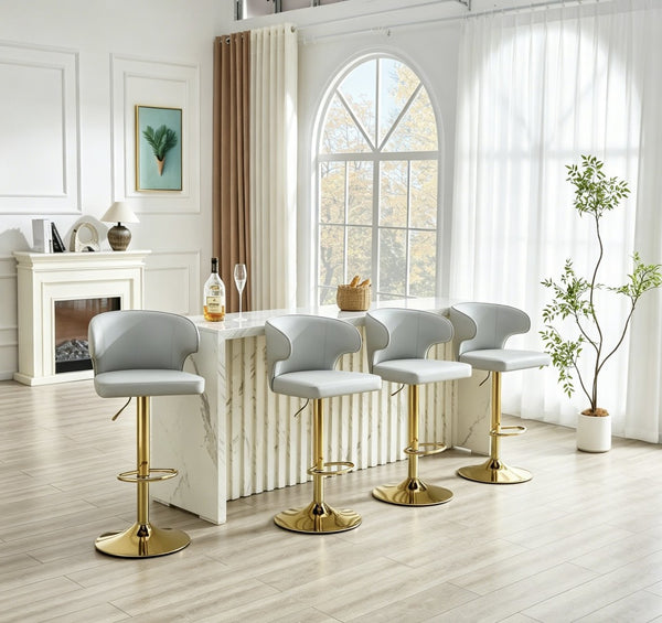 English Elm Modern Swivel Barstool Ergonomic High Back Pu Leather Seat for Kitchen Island or Home Bar Grey W2920S00160