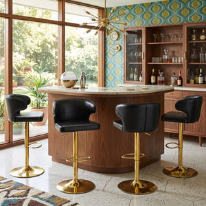 English Elm Modern Swivel Barstool Ergonomic High Back Pu Leather Seat for Kitchen Island or Home Bar Black W2920S00161