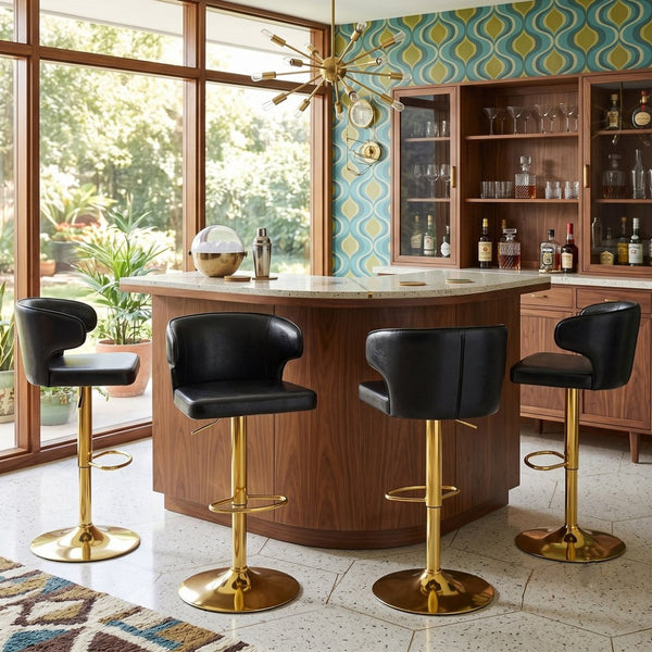 English Elm Modern Swivel Barstool Ergonomic High Back Pu Leather Seat for Kitchen Island or Home Bar Black W2920S00161