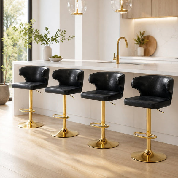 English Elm Modern Swivel Barstool Ergonomic High Back Pu Leather Seat for Kitchen Island or Home Bar Black W2920S00161