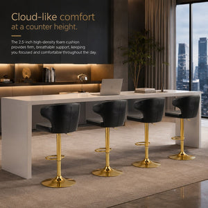 English Elm Modern Swivel Barstool Ergonomic High Back Pu Leather Seat for Kitchen Island or Home Bar Black W2920S00161