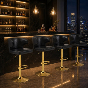 English Elm Modern Swivel Barstool Ergonomic High Back Pu Leather Seat for Kitchen Island or Home Bar Black W2920S00161
