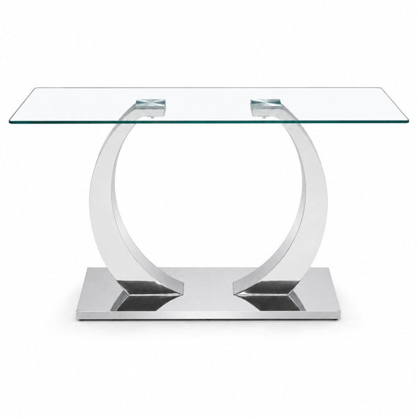 English Elm 63 Inch Rectangular Tempered Glass Dining Table Seats Six with Steel O-Shaped Legs W2920S00165