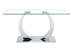 English Elm 63 Inch Rectangular Tempered Glass Dining Table Seats Six with Steel O-Shaped Legs W2920S00165
