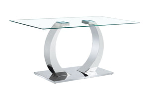 English Elm 63 Inch Rectangular Tempered Glass Dining Table Seats Six with Steel O-Shaped Legs W2920S00165