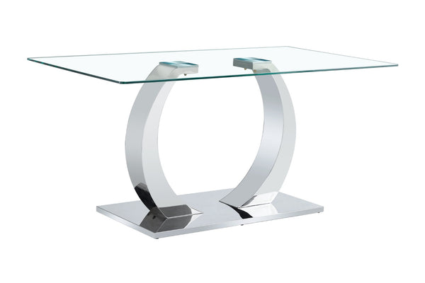 English Elm 63 Inch Rectangular Tempered Glass Dining Table Seats Six with Steel O-Shaped Legs W2920S00165