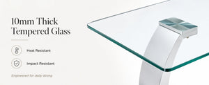 English Elm 63 Inch Rectangular Tempered Glass Dining Table Seats Six with Steel O-Shaped Legs W2920S00165