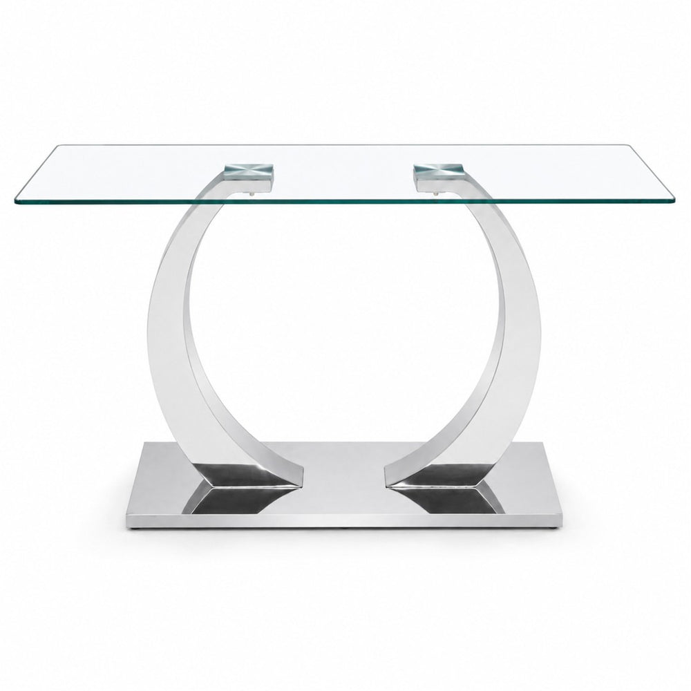 English Elm 63 Inch Rectangular Tempered Glass Dining Table Seats Six with Steel O-Shaped Legs W2920S00165
