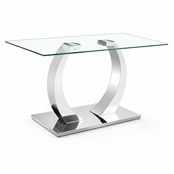 English Elm 63 Inch Rectangular Tempered Glass Dining Table Seats Six with Steel O-Shaped Legs W2920S00165